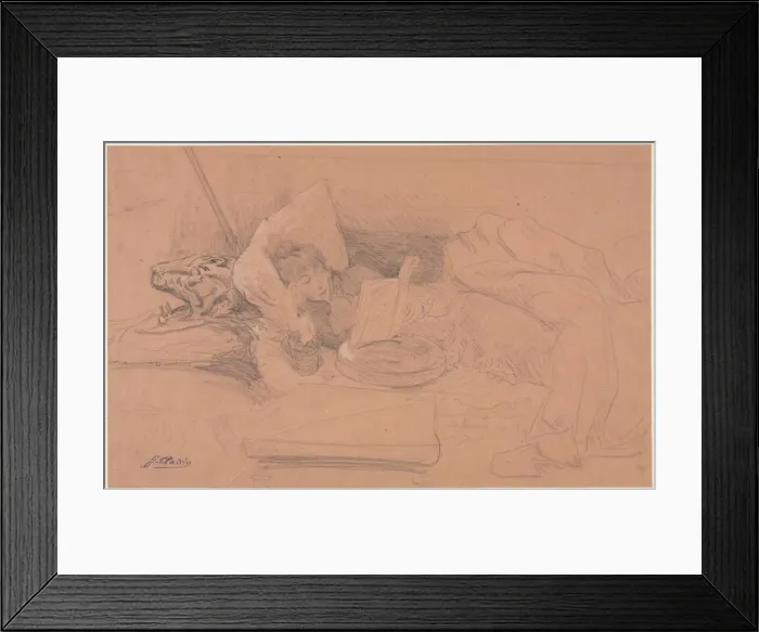 Framed Print : Sarah Bernhardt Reclining on a Divan, Reading, c Framed Print : Sarah Bernhardt Reclining on a Divan, Reading, c