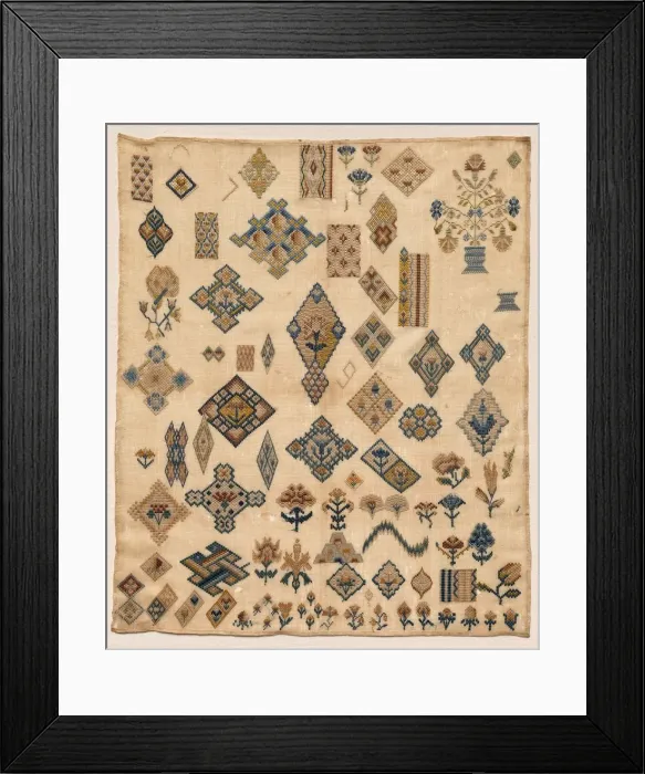 Framed Print : Sampler, late 1800s. Creator: Unknown Framed Print : Sampler, late 1800s. Creator: Unknown