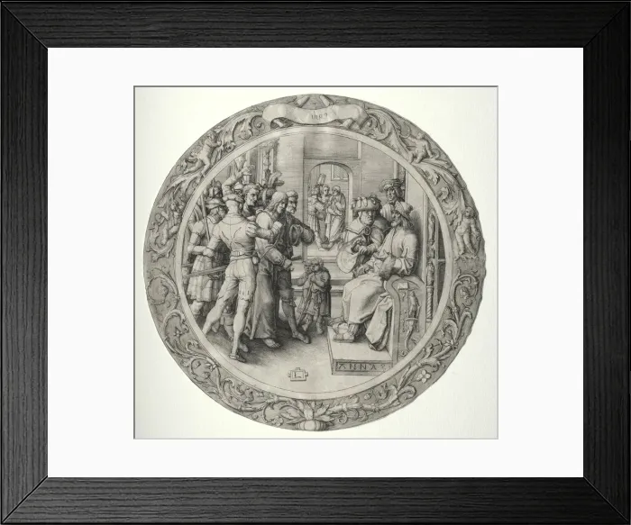 Framed Print : The Round Passion: Christ before the High Priest, 1509. Creator: Lucas van Leyden (Dutch Framed Print : The Round Passion: Christ before the High Priest, 1509. Creator: Lucas van Leyden (Dutch