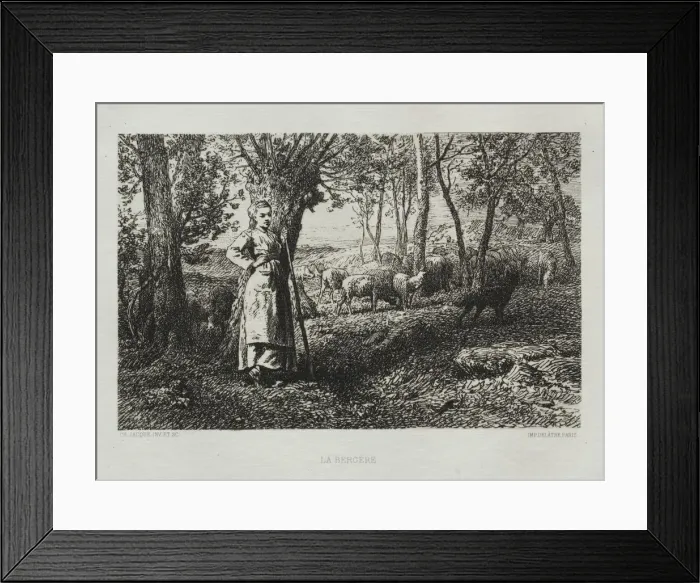 Framed Print : The Shepherdess. Creator: Charles-Emile Jacque (French, 1813-1894) Framed Print : The Shepherdess. Creator: Charles-Emile Jacque (French, 1813-1894)