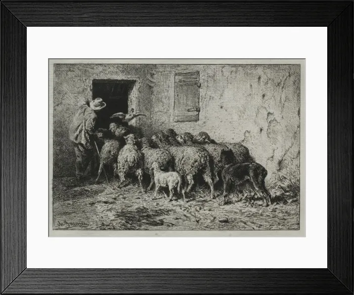 Framed Print : The Return, 1864. Creator: Charles-Emile Jacque (French, 1813-1894) Framed Print : The Return, 1864. Creator: Charles-Emile Jacque (French, 1813-1894)