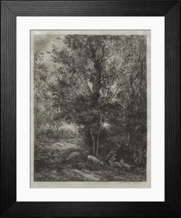 Framed Print : The Shepherd and the Shepherdess, 1874. Creator: Charles Francois Daubigny (French Framed Print : The Shepherd and the Shepherdess, 1874. Creator: Charles Francois Daubigny (French