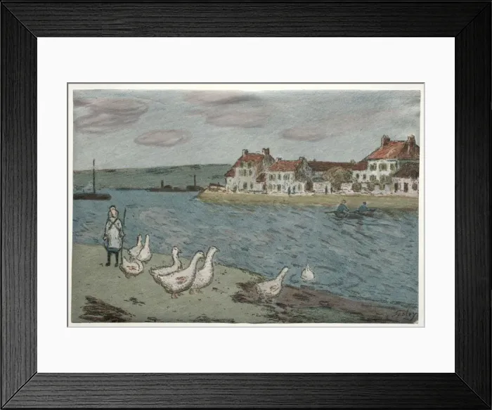 Framed Print : The River Bank or Geese, 1897. Creator: Alfred Sisley (French, 1840-1899) Framed Print : The River Bank or Geese, 1897. Creator: Alfred Sisley (French, 1840-1899)