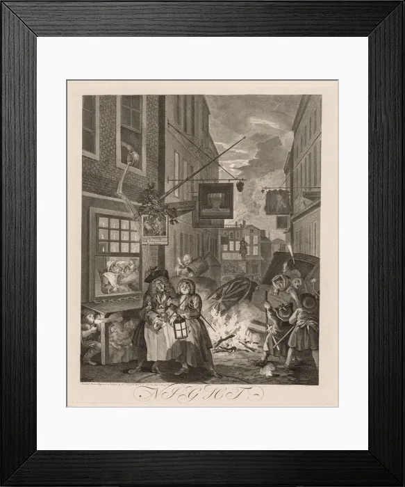 Framed Print : The Four Times of Day: Night, 1738. Creator: William Hogarth (British, 1697-1764) Framed Print : The Four Times of Day: Night, 1738. Creator: William Hogarth (British, 1697-1764)