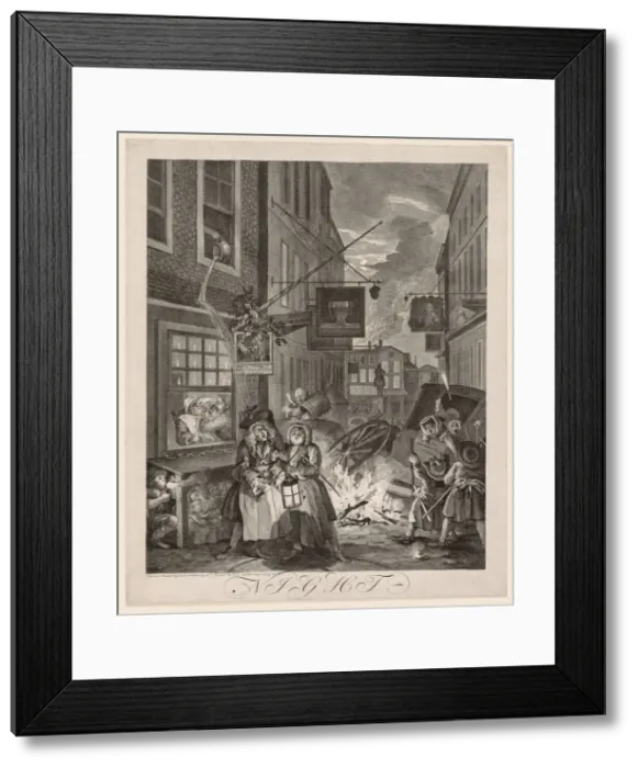 Framed Print : The Four Times of Day: Night, 1738. Creator: William Hogarth (British, 1697-1764) Framed Print : The Four Times of Day: Night, 1738. Creator: William Hogarth (British, 1697-1764)