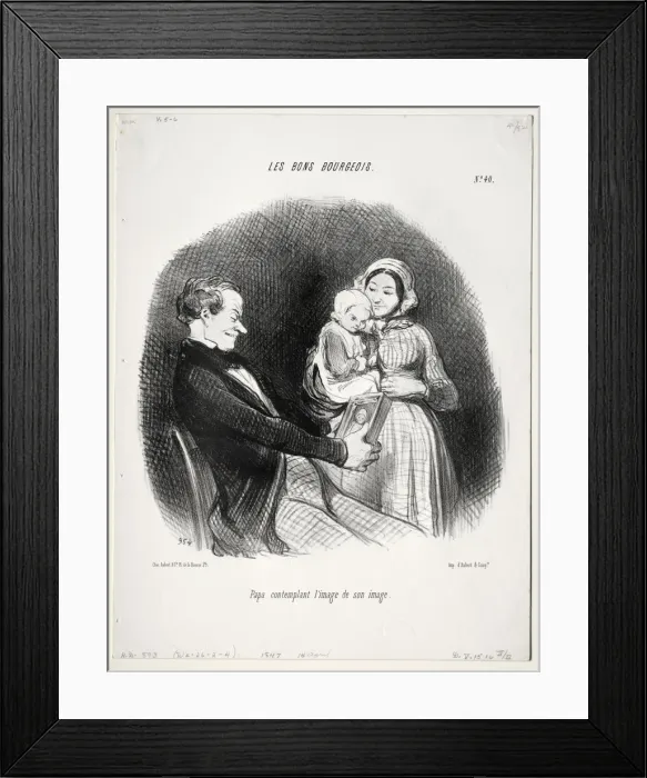 Framed Print : The Good Bourgeois, plate 40: Papa contemplates a likeness of his likeness, 1847. Creator Framed Print : The Good Bourgeois, plate 40: Papa contemplates a likeness of his likeness, 1847. Creator