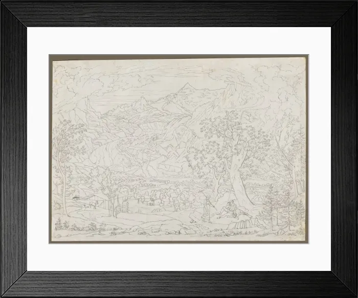 Framed Print : The Grindelwald Glacier with Hunter and Peasant Girl in Foreground, ca. 1823. Creator Framed Print : The Grindelwald Glacier with Hunter and Peasant Girl in Foreground, ca. 1823. Creator