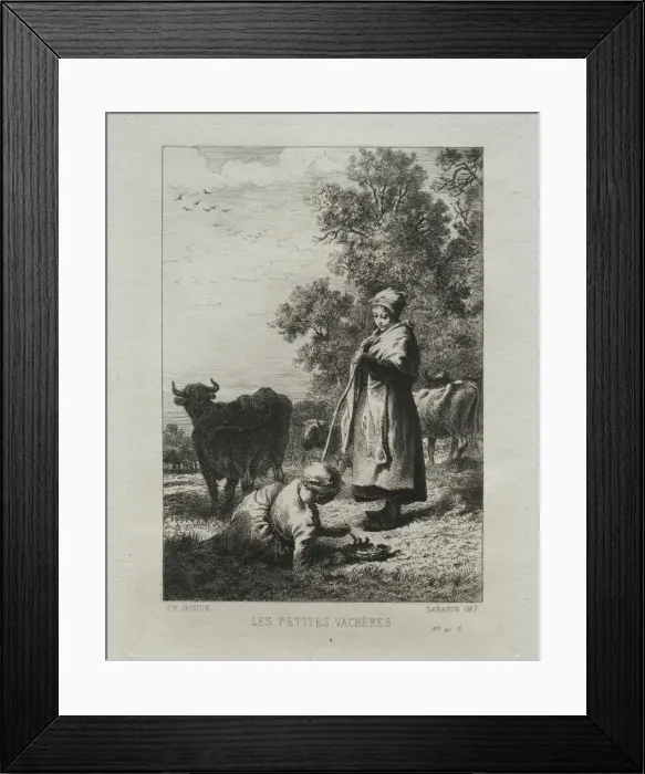 Framed Print : The Little Cowherds. Creator: Charles-Emile Jacque (French, 1813-1894) Framed Print : The Little Cowherds. Creator: Charles-Emile Jacque (French, 1813-1894)