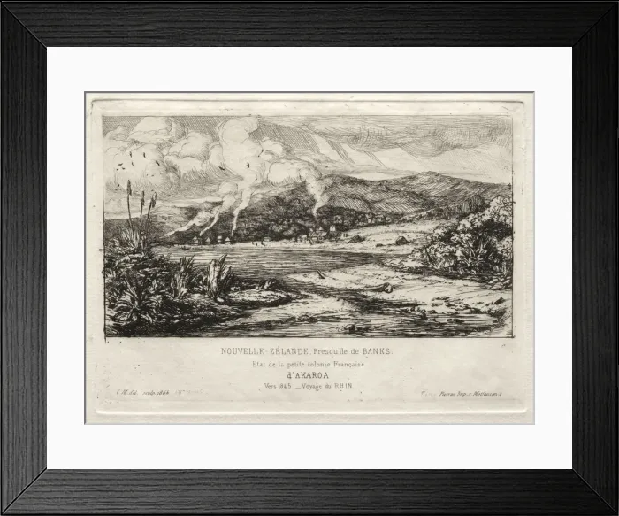 Framed Print : The Little French Colony at Akaroa, 1845, 1865. Creator: Charles Meryon (French, 1821-1868) Framed Print : The Little French Colony at Akaroa, 1845, 1865. Creator: Charles Meryon (French, 1821-1868)