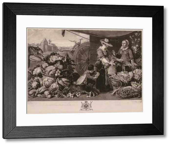 Framed Print : The Four Markets: The Vegetable Market, 1779. Creator: Richard Earlom (British, 1743-1822) Framed Print : The Four Markets: The Vegetable Market, 1779. Creator: Richard Earlom (British, 1743-1822)