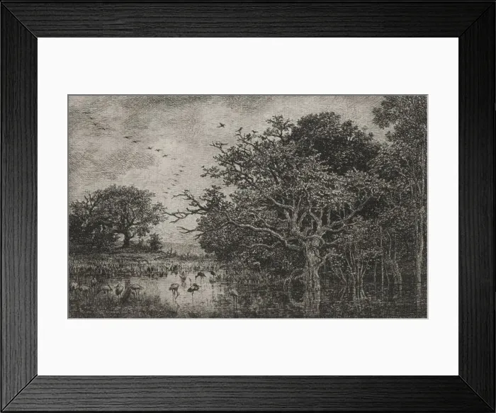 Framed Print : The Marsh with Storks, c. 1851. Creator: Charles Francois Daubigny (French, 1817-1878) Framed Print : The Marsh with Storks, c. 1851. Creator: Charles Francois Daubigny (French, 1817-1878)