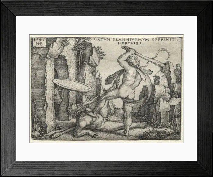 Framed Print : The Labors of Hercules: Hercules Killing the Giant Cacus, 1545. Creator: Hans Sebald Beham (German Framed Print : The Labors of Hercules: Hercules Killing the Giant Cacus, 1545. Creator: Hans Sebald Beham (German