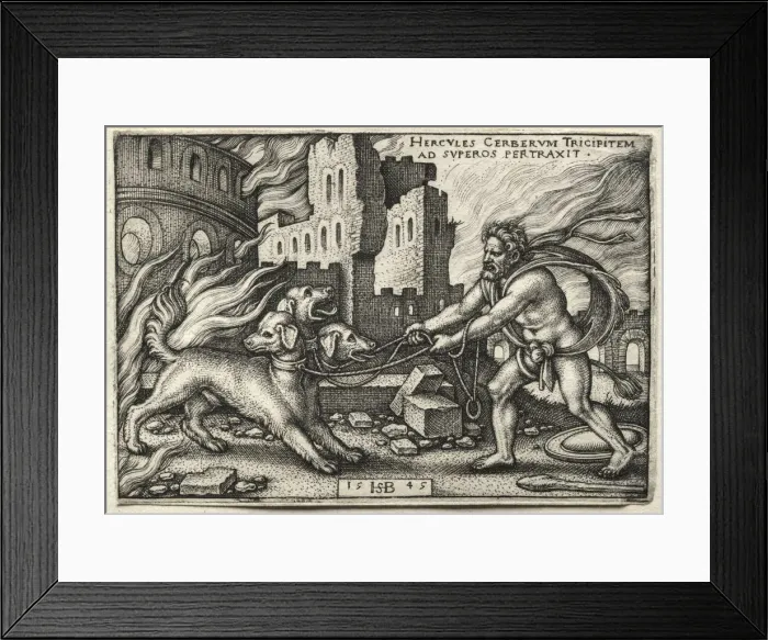 Framed Print : The Labors of Hercules: Hercules Dragging Cerberus from the Underworld, 1545. Creator Framed Print : The Labors of Hercules: Hercules Dragging Cerberus from the Underworld, 1545. Creator