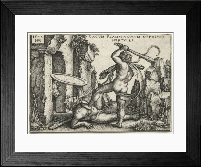Framed Print : The Labors of Hercules: Hercules Killing the Giant Cacus, 1545. Creator: Hans Sebald Beham (German Framed Print : The Labors of Hercules: Hercules Killing the Giant Cacus, 1545. Creator: Hans Sebald Beham (German