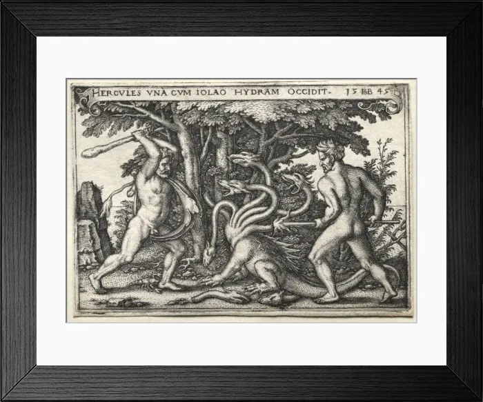 Framed Print : The Labors of Hercules: Hercules Killing the Lernean Hydra, 1545. Creator: Hans Sebald Beham