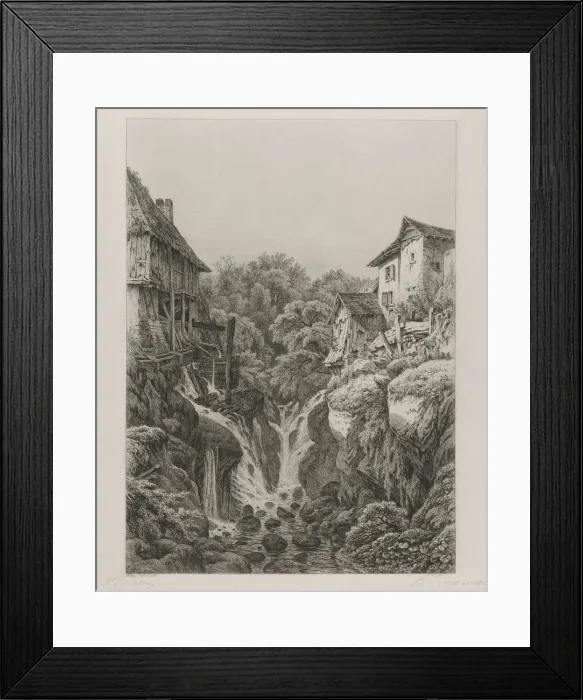 Framed Print : The Mill and Waterfall of Gresy near Aix-les-Bains, 1856. Creator: Eugene Blery (French Framed Print : The Mill and Waterfall of Gresy near Aix-les-Bains, 1856. Creator: Eugene Blery (French