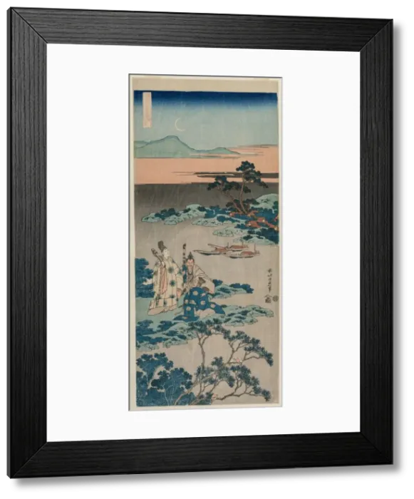 Framed Print : The Minister Toru Daijin Standing by a Lake Beneath a Crescent Moon... 1834-1835 Framed Print : The Minister Toru Daijin Standing by a Lake Beneath a Crescent Moon... 1834-1835