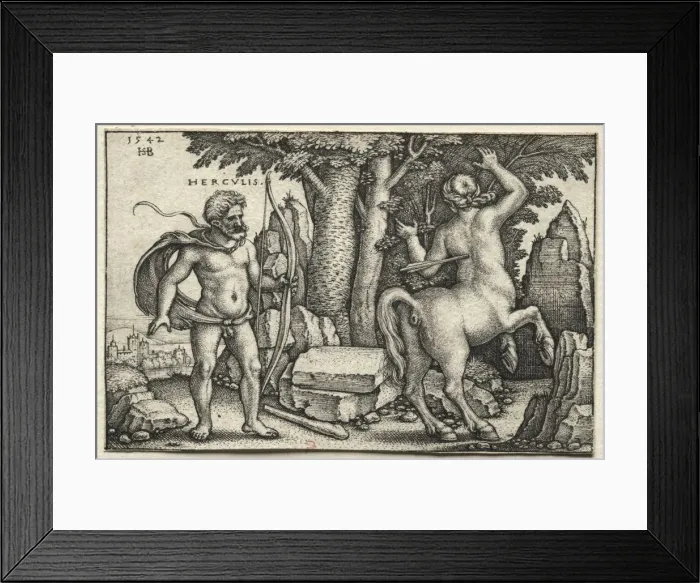 Framed Print : The Labors of Hercules: Hercules Shooting Nessus, 1542. Creator: Hans Sebald Beham (German Framed Print : The Labors of Hercules: Hercules Shooting Nessus, 1542. Creator: Hans Sebald Beham (German