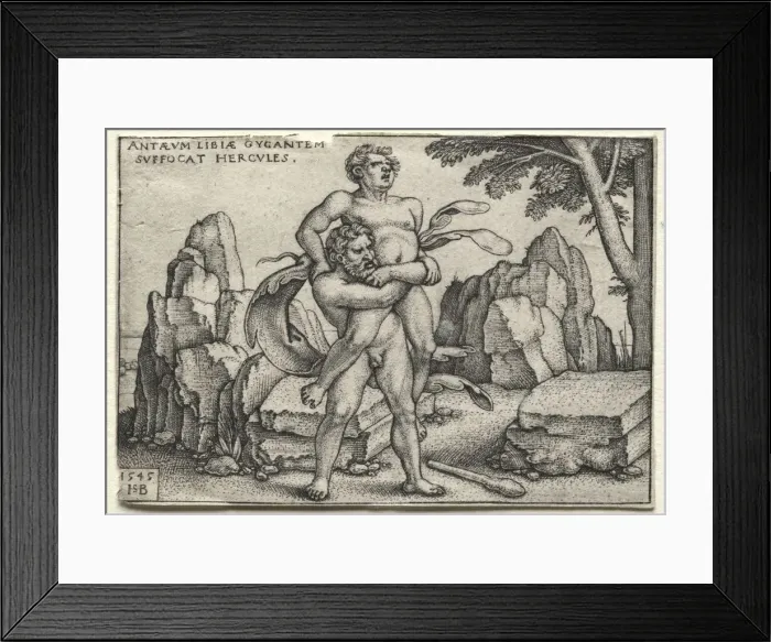Framed Print : The Labors of Hercules: Hercules Crushing Antaeus, 1545. Creator: Hans Sebald Beham (German Framed Print : The Labors of Hercules: Hercules Crushing Antaeus, 1545. Creator: Hans Sebald Beham (German