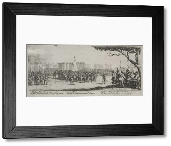 Framed Print : The Large Miseries of War: Enrollment of the Troops, 1633. Creator: Jacques Callot (French Framed Print : The Large Miseries of War: Enrollment of the Troops, 1633. Creator: Jacques Callot (French