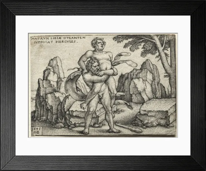 Framed Print : The Labors of Hercules: Hercules Crushing Antaeus, 1545. Creator: Hans Sebald Beham (German Framed Print : The Labors of Hercules: Hercules Crushing Antaeus, 1545. Creator: Hans Sebald Beham (German