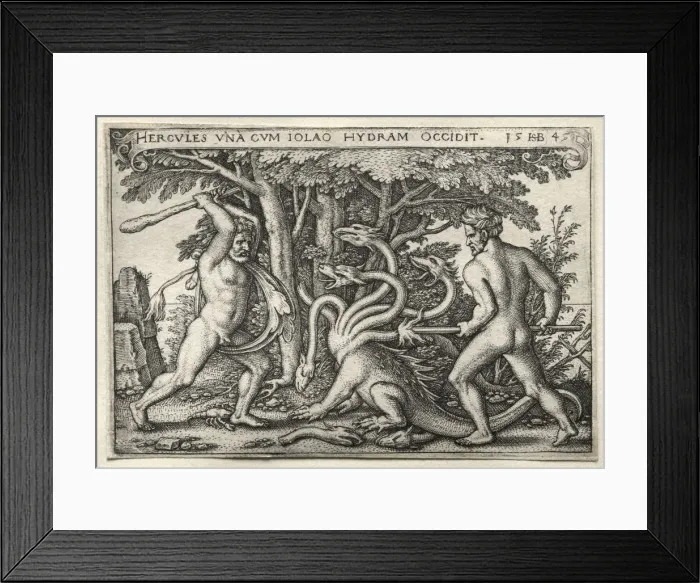 Framed Print : The Labors of Hercules: Hercules Killing the Lernean Hydra, 1545. Creator: Hans Sebald Beham Framed Print : The Labors of Hercules: Hercules Killing the Lernean Hydra, 1545. Creator: Hans Sebald Beham