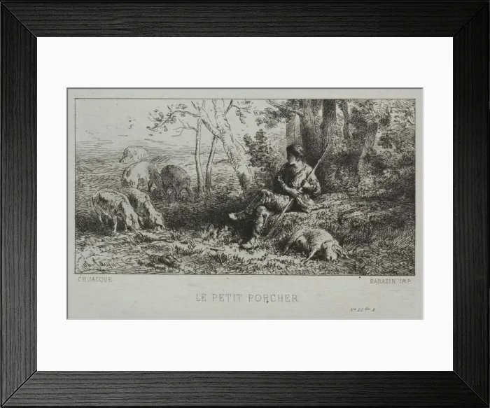 Framed Print : The Little Swineherd. Creator: Charles-Emile Jacque (French, 1813-1894) Framed Print : The Little Swineherd. Creator: Charles-Emile Jacque (French, 1813-1894)