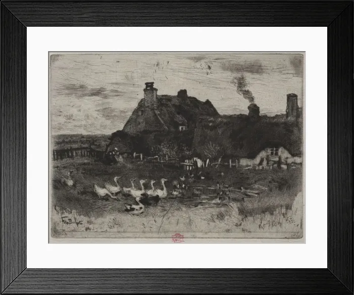 Framed Print : The Little Thatched Cottages, 1878. Creator: Felix Hilaire Buhot (French, 1847-1898) Framed Print : The Little Thatched Cottages, 1878. Creator: Felix Hilaire Buhot (French, 1847-1898)