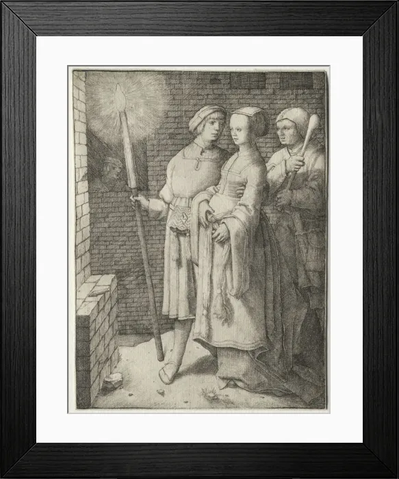 Framed Print : The Man with the Torch and a Woman Followed by a Fool, c. 1508. Creator: Lucas van Leyden (Dutch Framed Print : The Man with the Torch and a Woman Followed by a Fool, c. 1508. Creator: Lucas van Leyden (Dutch
