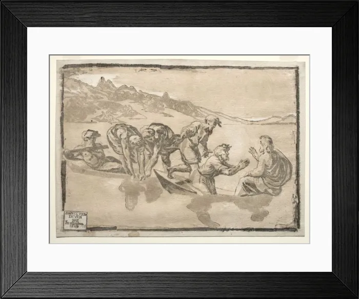 Framed Print : The Miraculous Draught of Fishes. Creator: Ugo da Carpi (Italian, c. 1479-c. 1532) Framed Print : The Miraculous Draught of Fishes. Creator: Ugo da Carpi (Italian, c. 1479-c. 1532)