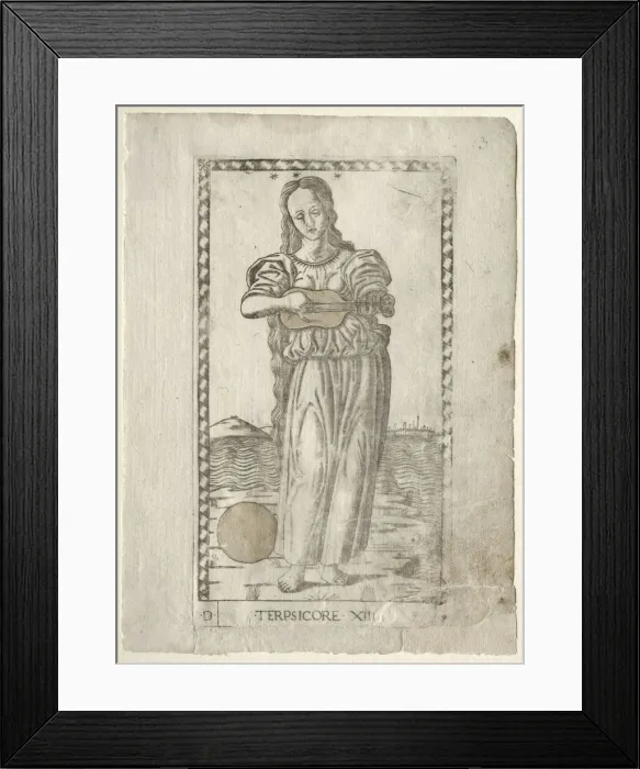Framed Print : Terpsichore (dancing and song) (from the Tarocchi series D... ), before 1467. Creator Framed Print : Terpsichore (dancing and song) (from the Tarocchi series D... ), before 1467. Creator