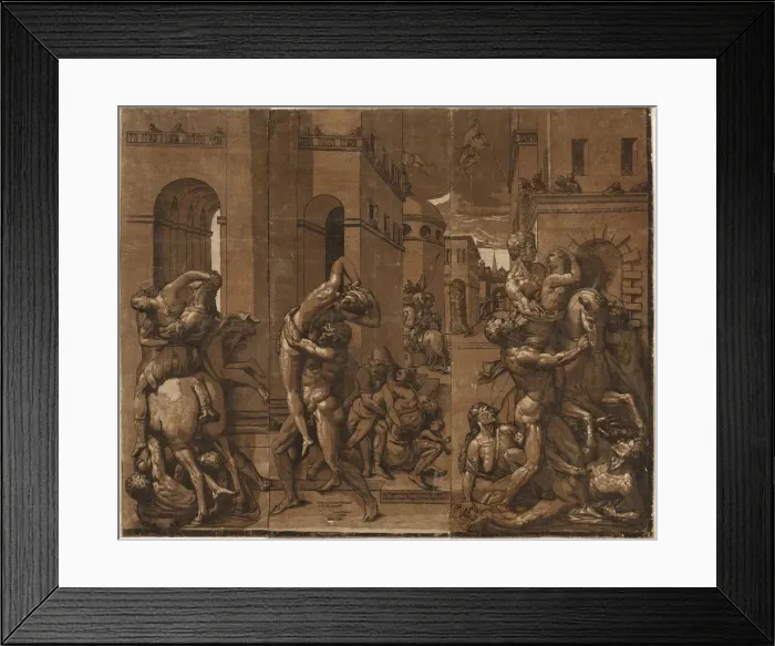 Framed Print : The Abduction of the Sabine Women, 1585. Creator: Andrea Andreani (Italian, about 1558-1610) Framed Print : The Abduction of the Sabine Women, 1585. Creator: Andrea Andreani (Italian, about 1558-1610)