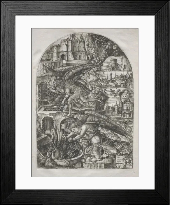 Framed Print : The Apocalypse: Satan Bound for a Thousand Years, 1546-1555. Creator: Jean Duvet (French Framed Print : The Apocalypse: Satan Bound for a Thousand Years, 1546-1555. Creator: Jean Duvet (French
