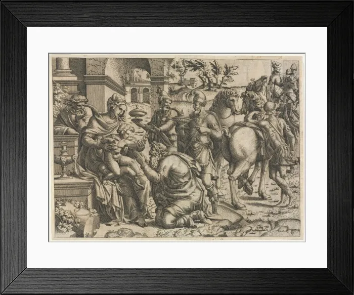 Framed Print : The Adoration of the Magi, c. 1545. Creator: Jean Mignon (French) Framed Print : The Adoration of the Magi, c. 1545. Creator: Jean Mignon (French)