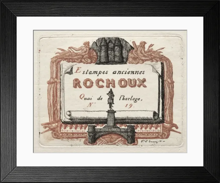 Framed Print : The Address Card of Rochoux, a Printseller, c. 1856. Creator: Charles Meryon (French, 1821-1868) Framed Print : The Address Card of Rochoux, a Printseller, c. 1856. Creator: Charles Meryon (French, 1821-1868)
