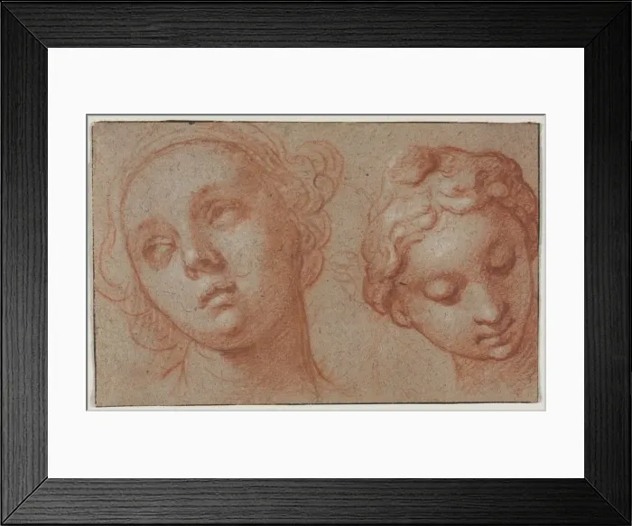 Framed Print : Two Female Heads, first half 17th century. Creator: Abraham Bloemaert (Dutch, 1564-1651)