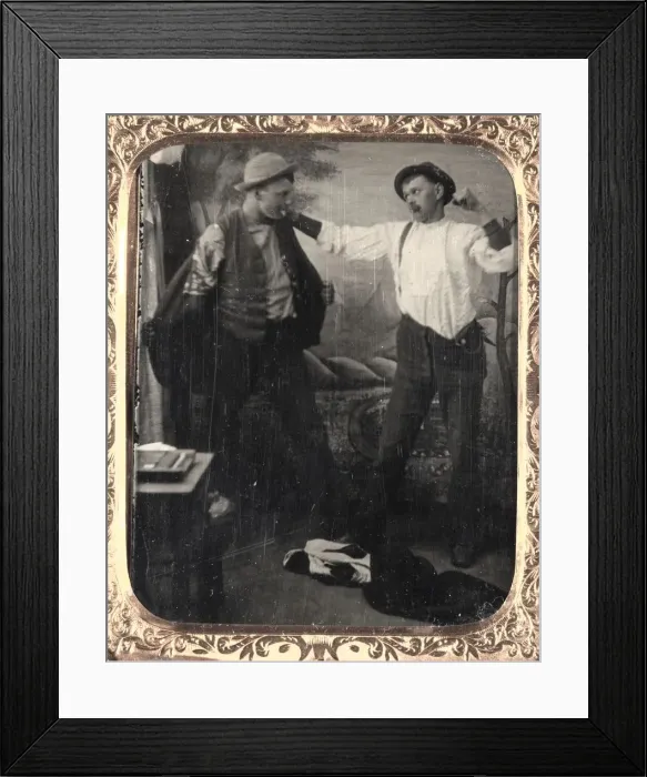 Framed Print : Two Men Staging a Fight in a Studio, c. 1860. Creator: Unidentified Photographer Framed Print : Two Men Staging a Fight in a Studio, c. 1860. Creator: Unidentified Photographer