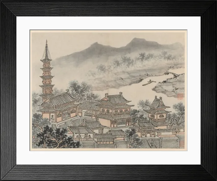 Framed Print : Twelve Views of Tiger Hill, Suzhou: The Thousand Buddha Hall and the Pagoda…, after 1490 Framed Print : Twelve Views of Tiger Hill, Suzhou: The Thousand Buddha Hall and the Pagoda…, after 1490
