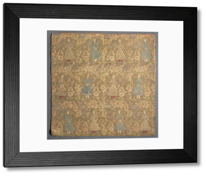 Framed Print : Twill weave with falconers amid rose bushes, 1650-1699. Creator: Unknown Framed Print : Twill weave with falconers amid rose bushes, 1650-1699. Creator: Unknown