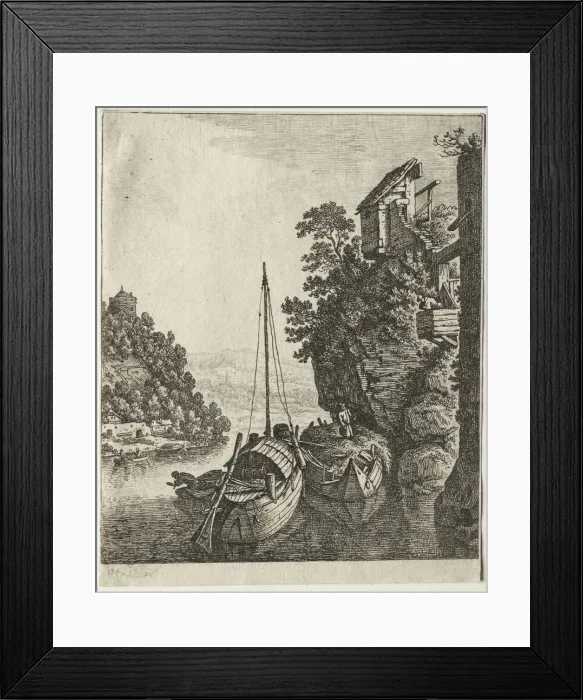 Framed Print : Two Boats moored under a rock, 1667. Creator: Herman Saftleven (Dutch, 1609-1685) Framed Print : Two Boats moored under a rock, 1667. Creator: Herman Saftleven (Dutch, 1609-1685)