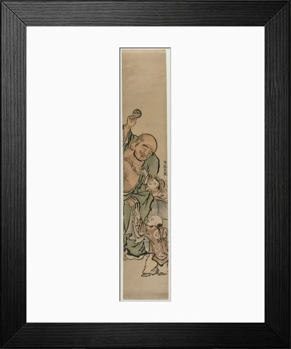Framed Print : Two Children Begging Hotei for a Jewel, c. 1770s. Creator: Isoda Koryusai (Japanese) Framed Print : Two Children Begging Hotei for a Jewel, c. 1770s. Creator: Isoda Koryusai (Japanese)