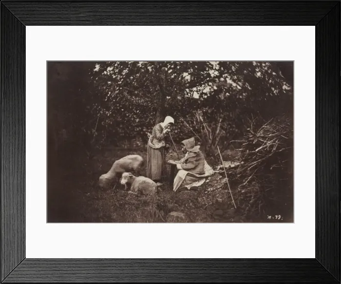 Framed Print : Two Shepherdesses Resting with Two Sheep, late 1870 s. Creator: Auguste Giraudons Artist (French) Framed Print : Two Shepherdesses Resting with Two Sheep, late 1870 s. Creator: Auguste Giraudons Artist (French)