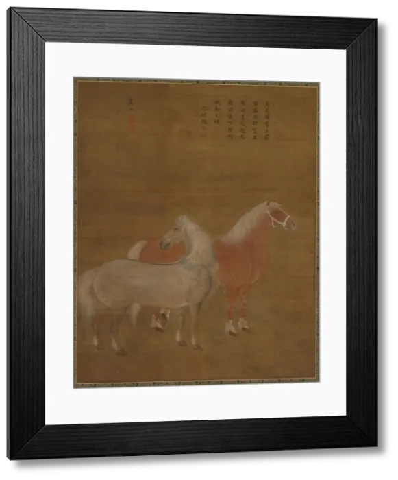 Framed Print : Two Horses, 1644-1911. Creator: Yu Yuan (Chinese, active 1700s), attributed to Framed Print : Two Horses, 1644-1911. Creator: Yu Yuan (Chinese, active 1700s), attributed to