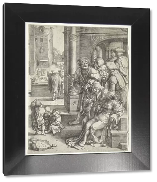 The Poet Virgil Suspended in a Basket, 1525. Creator: Lucas van Leyden (Dutch, 1494-1533)