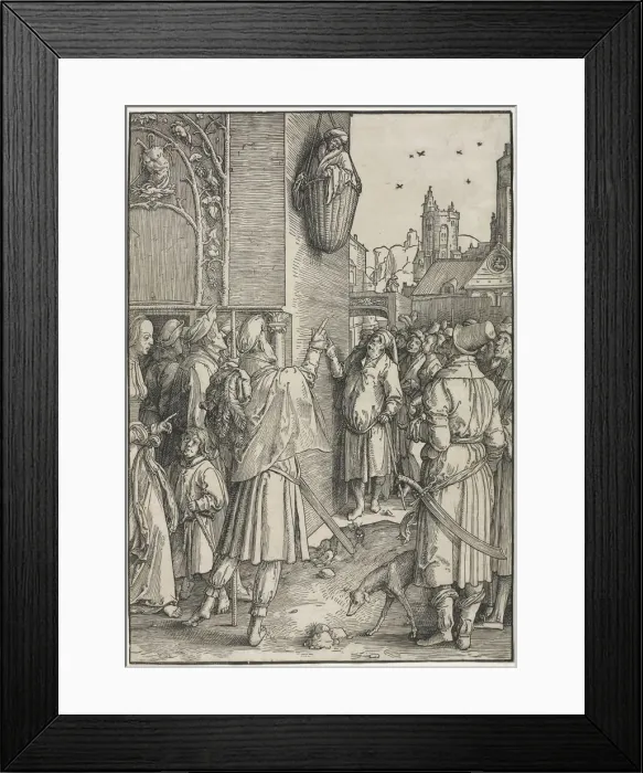 Framed Print : The Power of Women: The Poet Virgil Suspended in a Basket, c. 1512. Creator: Lucas van Leyden Framed Print : The Power of Women: The Poet Virgil Suspended in a Basket, c. 1512. Creator: Lucas van Leyden