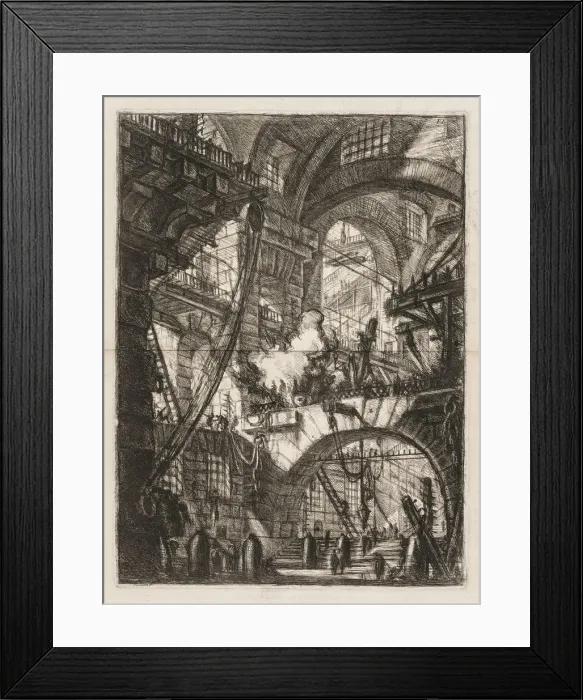 Framed Print : The Prisons: A Perspective of Arches with a Smoking Fire in the Center