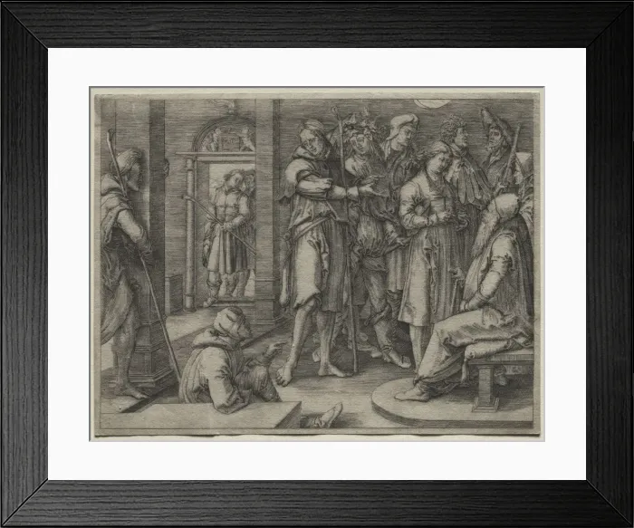 Framed Print : The Story of Joseph: Joseph Interprets his Dream to Jacob, 1512. Creator: Lucas van Leyden (Dutch Framed Print : The Story of Joseph: Joseph Interprets his Dream to Jacob, 1512. Creator: Lucas van Leyden (Dutch