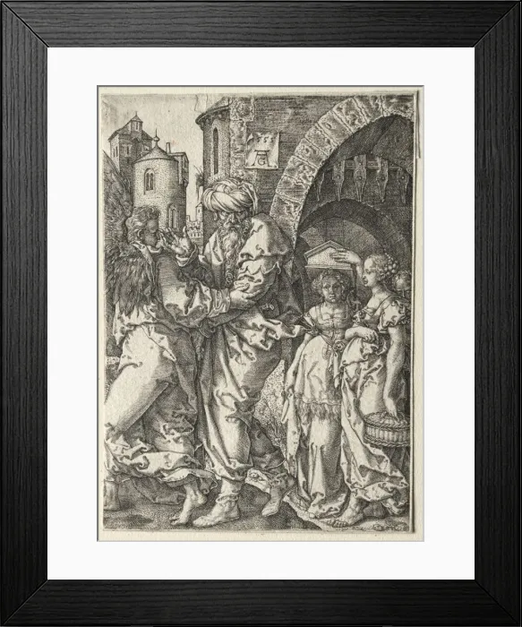 Framed Print : The Story of Lot: Lot and His Family Fleeing Sodom, 1555. Creator: Heinrich Aldegrever (German Framed Print : The Story of Lot: Lot and His Family Fleeing Sodom, 1555. Creator: Heinrich Aldegrever (German