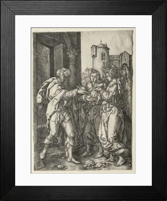 Framed Print : The Story of Lot: Lot Welcomes the Angels, 1555. Creator: Heinrich Aldegrever (German Framed Print : The Story of Lot: Lot Welcomes the Angels, 1555. Creator: Heinrich Aldegrever (German