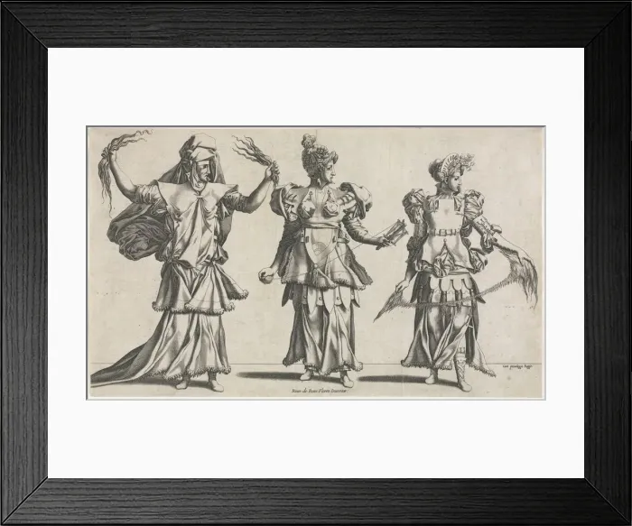 Framed Print : The Three Fates, Costume Designs, c. 1534. Creator: Pierre Milan (French) Framed Print : The Three Fates, Costume Designs, c. 1534. Creator: Pierre Milan (French)